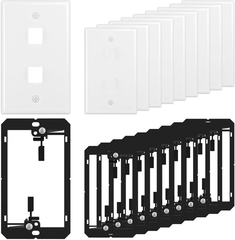 FGBB 2-Port Keystone Wall Plate, with Low Voltage Mounting Bracket, with Single Gang Decorator Wall for RJ45, HDMI, and Coax Keystone Inserts, White, 10-Pack - Image 1